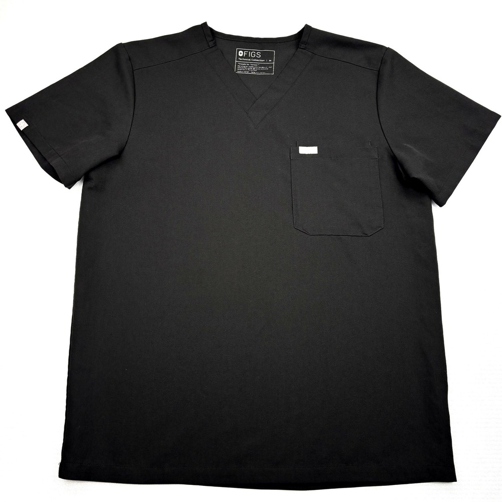 FIGS Scrub Top Mens Medium Black FIONx V-Neck Technical Collection Medical M